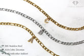 Stainless Steel 4mm Figaro Link Initial A - Z Cubic Zirconia Ankle Bracelet